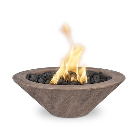 The Outdoor Plus 32 Round Cazo Fire Bowl, Wood Grain GFRC Concrete, Oak, Low Voltage Electronic Ignition, Natural Gas OPT-32RWGFOE12V-OAK-NG